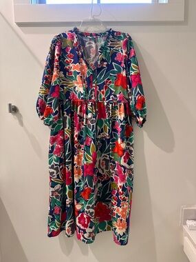 Umgee Navy Floral Midi Dress with Multicolor Bloom